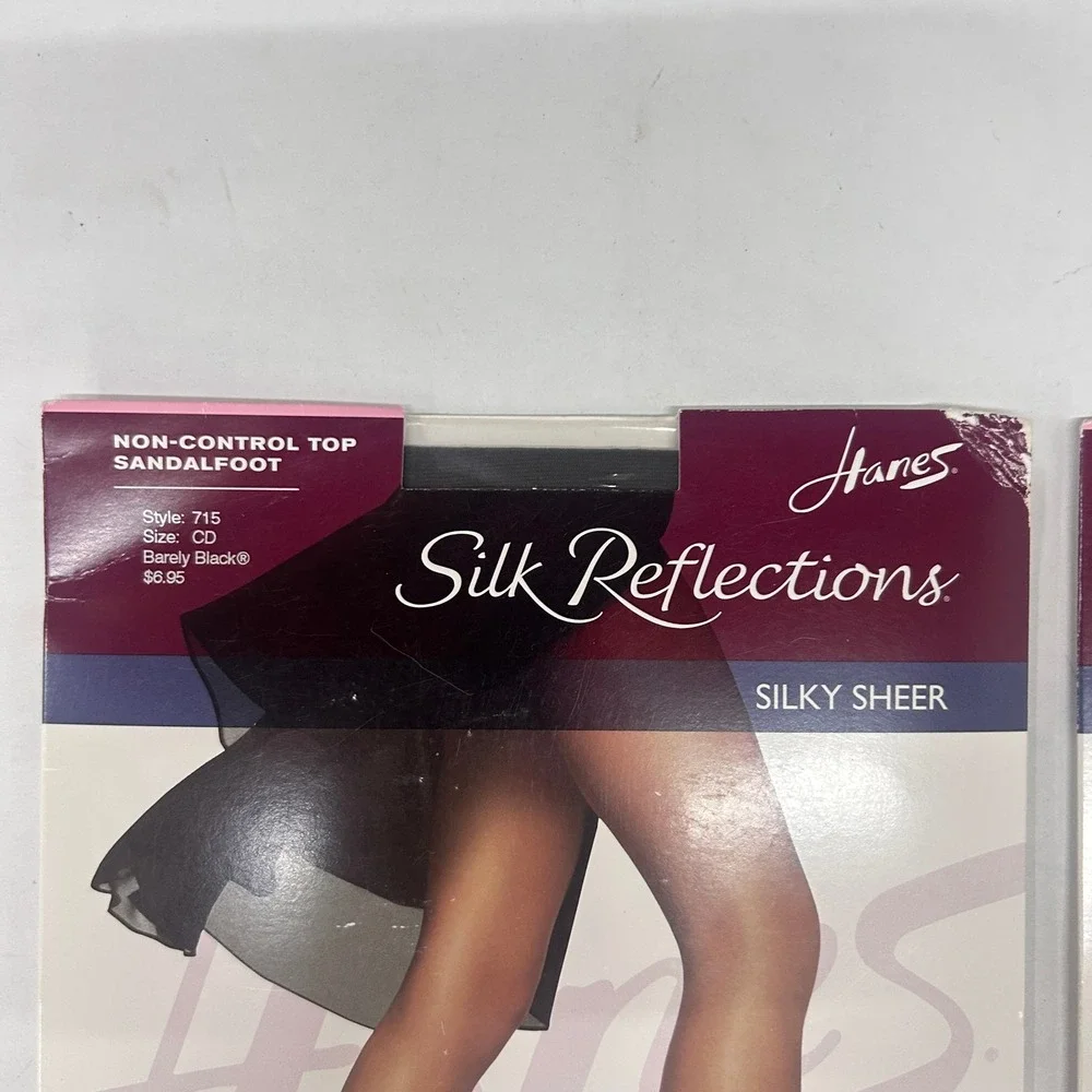 2 Pair Hanes Silk Reflections Silky Sheer Pantyhose CD Barely Black NOS